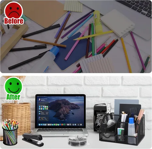 Vista 9 de SYMDROMIA Juego de organizador de escritorio de oficina 13 en 1 con engrapadora y dispensador de cinta, soporte para bolígrafos, tijeras, regla