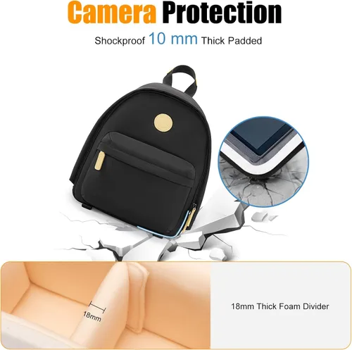 Vista 6 de Cwatcun Mochila para cámara pequeña para mujer, bolsa de cámara réflex digital de moda con correa de trípode, compartimento para laptop y divisores