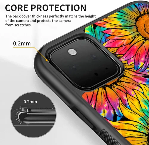 Vista 4 de Funda compatible con Google Pixel 5A 5G con soporte de anillo, diseño de girasol, funda protectora a prueba de golpes para Google Pixel 5A 5G