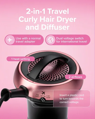 Vista 5 de Secador de Pelo Bellissima Diffon Worldwide con Difusor para Cabello Rizado - Secador de Soplado 2-en-1 con Difusor de Doble Voltaje - Reduce