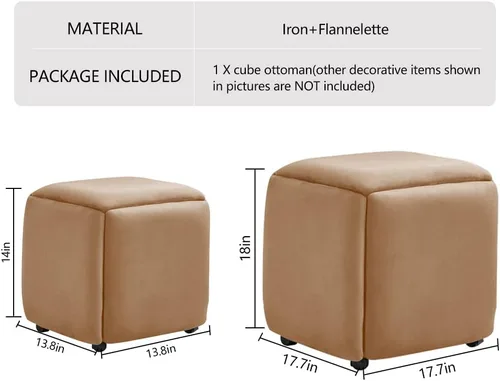 Vista 3 de WAYUTO Cubo de asiento 5 en 1 con ruedas giratorias, apilable para sofá, silla, taburete otomano anidable, reposapiés movible, silla de tocador