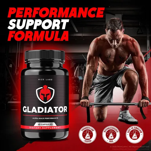 Vista 3 de rize labs Cápsulas de gladiador para hombres - Pastillas para el rendimiento, suplemento para un apoyo de máxima fuerza Pastillas ultra puras