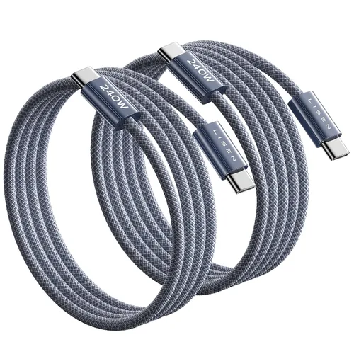 Vista 14 de LISEN - Cable corto USB C a USB C de 240 W (1.5 pies+1 5 pies) 2-Pack, Black USBC Cable for iPhone 17/16/15 Pro Max, iPad Pro/Air, MacBook