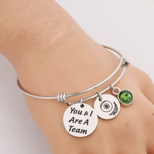 Vista 6 de KUIYAI Sulley and Mike Inspired You and I are A Team Bracelet with Monster Charm Fan Movie Team Gift Best Friend Metal
