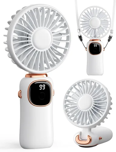 Vista 9 de coldSky Ventilador de mano portátil, batería de 4000mAh, ventiladores de viaje personales multifunción 3 en 1 con pantalla digital, ventilador