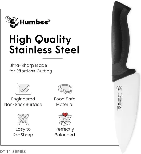Vista 5 de Cuchillo de chef profesional con mango ergonómico – Cuchillo de cocina de acero inoxidable certificado NSF, dientes de onda dentada, hoja duradera