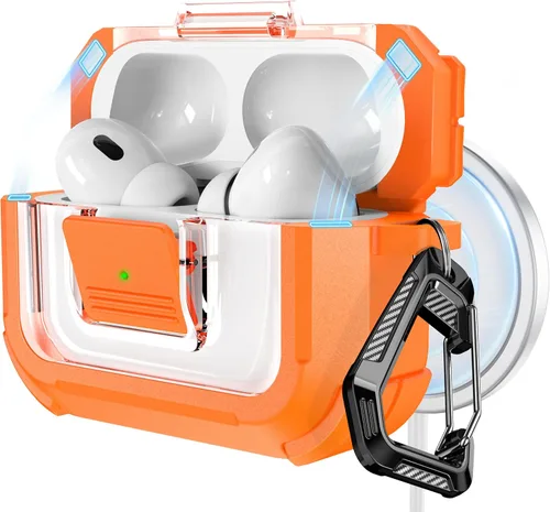 Vista 32 de RFUNGUANGO Funda para AirPods Pro 2, compatible con AirPods Pro de 2ª/1ª generación, compatible con MagSafe, bloqueo automático magnético con kit