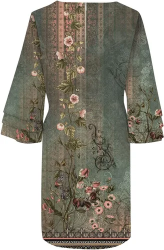 Vista 4 de FIRERO Vestidos de verano para mujer, a la moda, mangas 34, acampanadas, cuello en V, elegante, retro, floral, estampado de mariposas