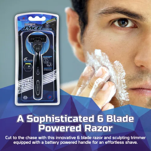 Vista 4 de Dorco Pace 6 Plus Power - Sistema de maquinilla de afeitar de seis cuchillas con recortadora (12 cartuchos (sin asa))