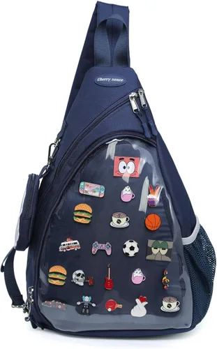 Vista 8 de Bolsa Oxford Ita Kawaii con Pin de Exhibición, Mochila Deportiva de Hombro Único, Mochila de Senderismo, Mochila de Día, Beige
