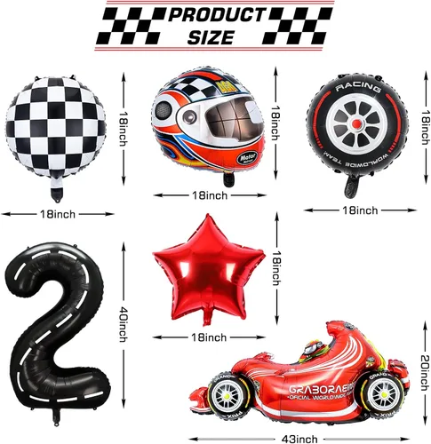 Vista 4 de Decoraciones de fiesta de auto de carreras de cumpleaños número 2