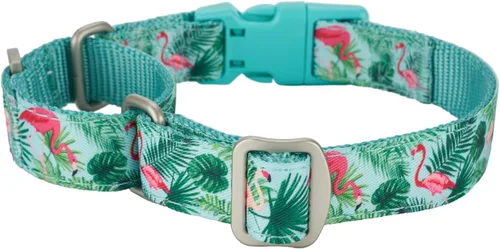 Vista 6 de Martingale - Collares para perros con hebilla a presión rápida, ajustable, patrón de flamenco, collares de entrenamiento sin tirones, para perros