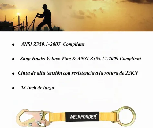 Vista 2 de Extensor de anillo en D de 18 pulgadas con protección contra caídas con conector de gancho a presión y anillo "O" cumple con ANSI