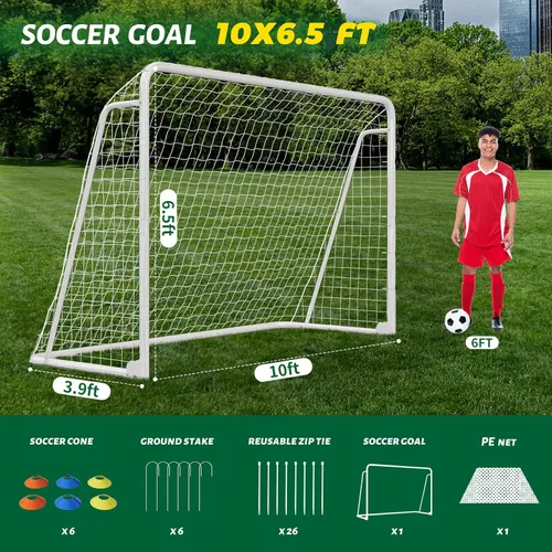 Vista 3 de NAIZEA Porterías de fútbol – 24x8/21x7/18x7/12x6/16x7/10x6/8x6/6x4 pies para patio trasero – Portería de fútbol de metal para jóvenes adultos
