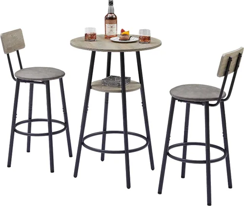Vista 11 de Juego de mesa de comedor para 2, mesa de bar y sillas para 2, juego de mesa de bar pequeña de 3 piezas con 2 taburetes, parte superior de mármol