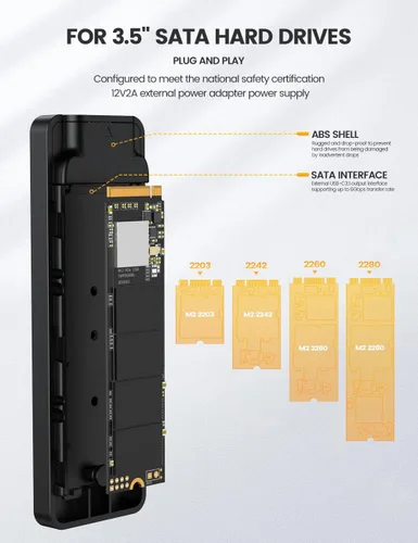 Vista 7 de iDsonix - Carcasa para disco duro M.2 SATA USB C 3.1 Ultra Speed Externo HDD Caddy sin herramientas para UASP, SATA HDD/SSD adecuado para routers