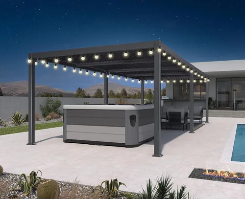 Vista 25 de Pérgola PURPLE LEAF con listones de 8 x 10 pies para exteriores con sistema de drenaje