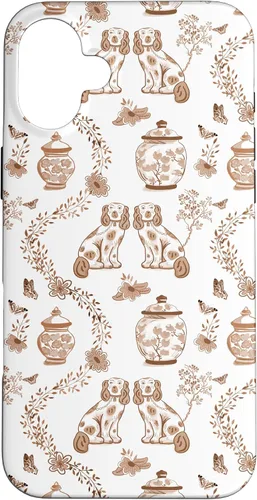 Vista 22 de Funda para iPhone XS Max Preppy Marrón y Blanco Toile Chinoiserie Perros y Jengibre