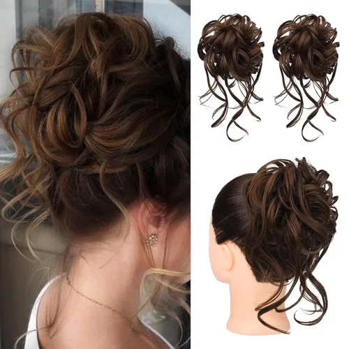 Vista 31 de HOOJIH 2 piezas de extensiones de cabello estilo moño despeinado, extensiones de cabello rizado y ondulado con tiras, cola de caballo, horquillas