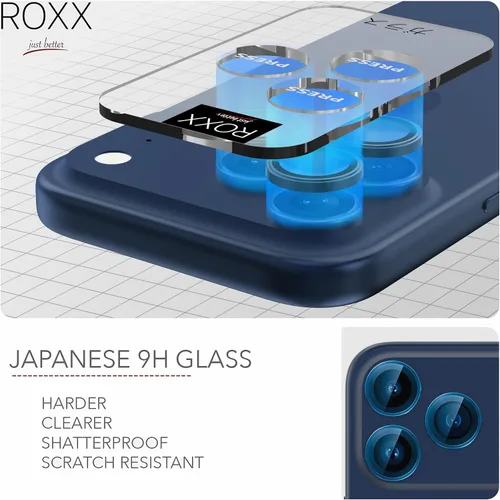 Vista 5 de ROXX - Protector de cámara japonés 9H Azul profundo Para iPhone 17 Pro y 17 Pro Max Más duro Más claro Resistente a los arañazos Ajuste