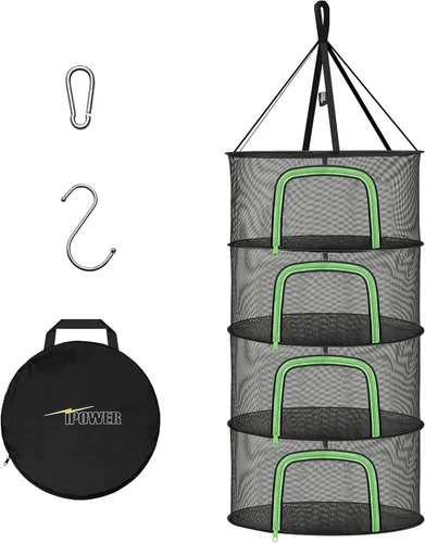 Vista 17 de iPower Red de secado plegable de malla para hierbas de 2 pies y 6 capas con cremalleras, anillo resistente para plantas hidropónicas, bolsa