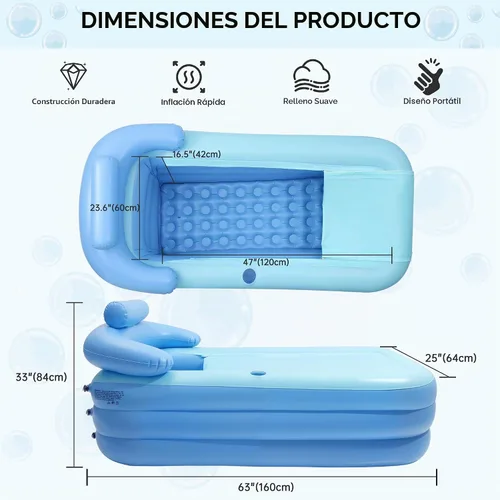 Vista 2 de Anfrere Bañera inflable portátil con bomba de aire eléctrica y parches