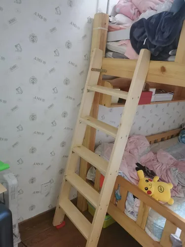 Vista 2 de Escalera antideslizante de madera de 60 pulgadas con 5 bandas de rodadura anchas, escalera de seguridad para adultos mayores