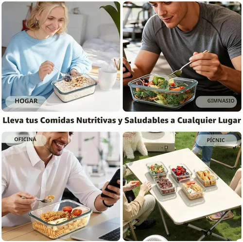 Vista 8 de Paquete de 5 recipientes de vidrio de 20 onzas con tapas de ventilación de aire, recipiente de almacenamiento de alimentos de vidrio borosilicato