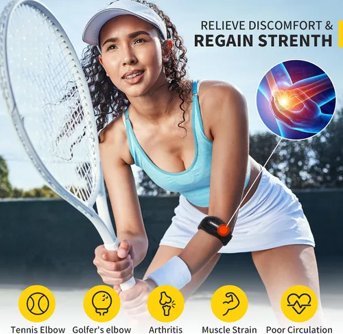 Vista 7 de CAMBIVO Paquete de 2 coderas de tenis para hombres y mujeres, alivio del dolor de codo para tendinitis, codo de tenis y golfista, correa ajustable