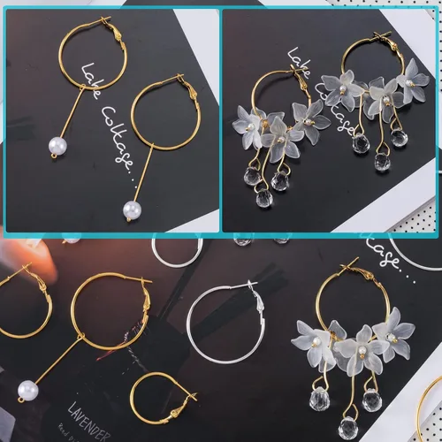 Vista 2 de PAGOW 96 aretes de aro para encontrar, 4 tamaños, oro y plata