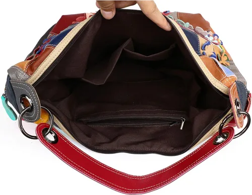 Vista 6 de Bolso de hombro de piel auténtica multicolor floral para mujer
