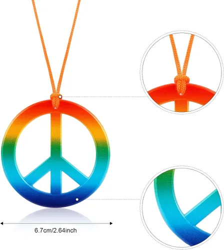 Vista 5 de Hicarer El juego de 4 accesorios hippie incluye collar y aretes de signo de la paz de los años 70 gafas de sol hippie disfraces de teñido anudado