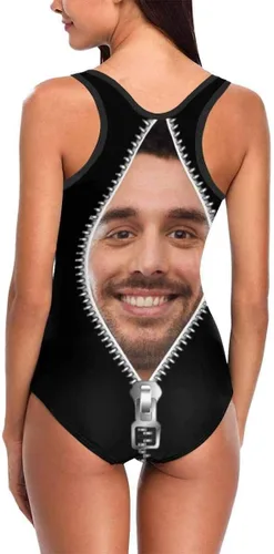 Vista 4 de Trajes de baño personalizados para mujer, trajes de baño personalizados con foto sin mangas, trajes de baño de una pieza personalizados