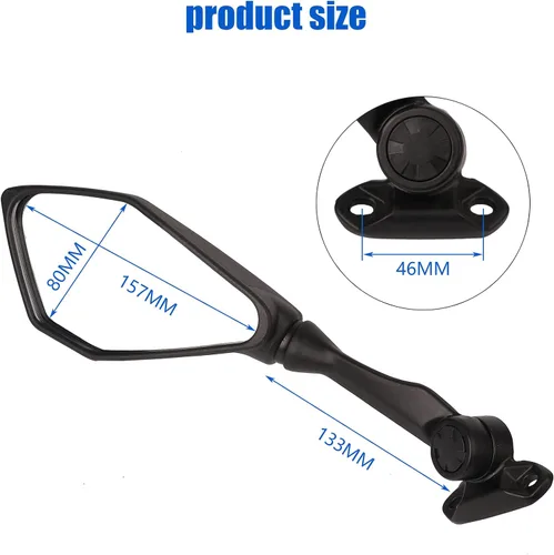 Vista 3 de Minho Espejos retrovisores plegables aptos para Kawasaki ZX6R ZX-6R ZX636 EX300 EX400 EX500 EX650, Honda CBR650R, Yamaha FZ6R, color negro, espejo