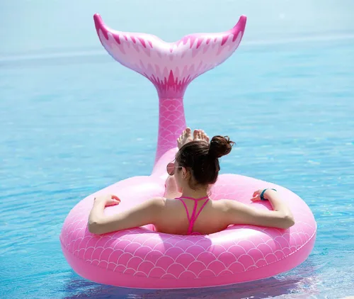 Vista 10 de Jasonwell Flotador inflable gigante de cola de sirena con válvulas rápidas, flotadores de piscina, tubo de verano, playa, piscina, fiesta, balsa