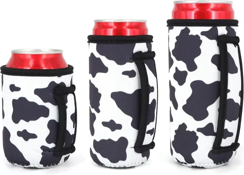 Vista 13 de 3 Pack de fundas aisladas reutilizables de neopreno con asa para soda, bebida energética, refresco, cerveza, seltzer duro, fundas para latas de 12