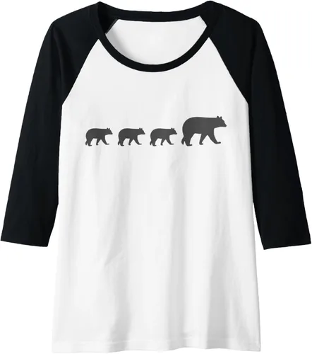 Vista 3 de Mama Bear Camiseta de béisbol raglán de tres cachorros para el día de la madre, Negro, S