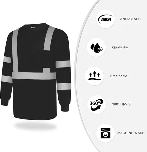 Vista 3 de TCCFCCT Camisas de seguridad para hombre reflectantes Clase 3 de manga larga de alta visibilidad, camisas de alta visibilidad para hombre y mujer