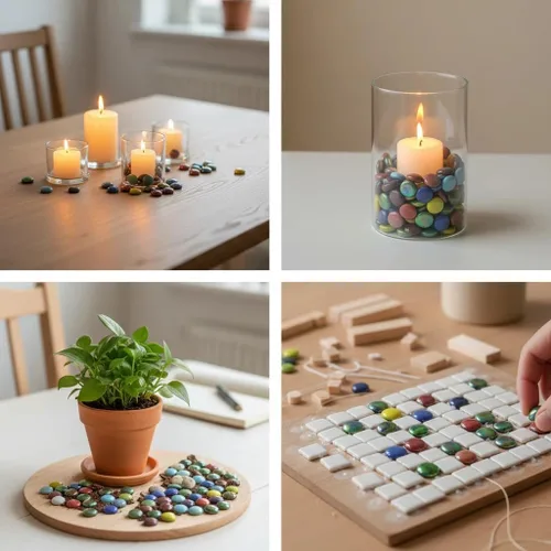 Vista 2 de Gemas de cristal de mármoles planos, mosaicos artísticos, multicolor, colores mezclados de dulces para rellenos de jarrones, manualidades, piedras