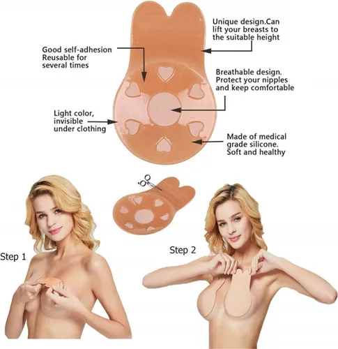 Vista 5 de Adhesive Bra, Breast Lift Strapless Backless Bra Nippless Covers Push Up Self Invisible Sticky Bra for Women (2 Pairs)