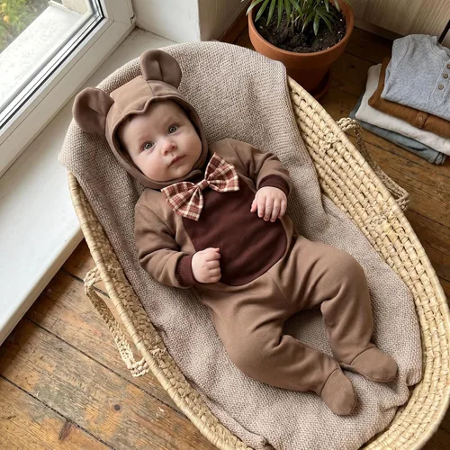 Vista 7 de Disfraz de Halloween para bebé, mameluco con sombrero, traje de disfraz infantil oso marrón