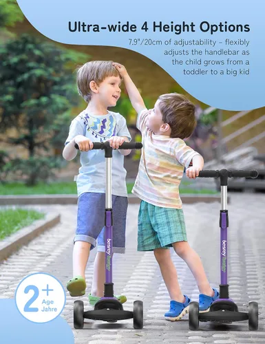 Vista 2 de besrey Patinete para niños de 2 a 10 años, scooter de 3 ruedas para niños con altura ajustable, scooter plegable para niños con ruedas de luz LED