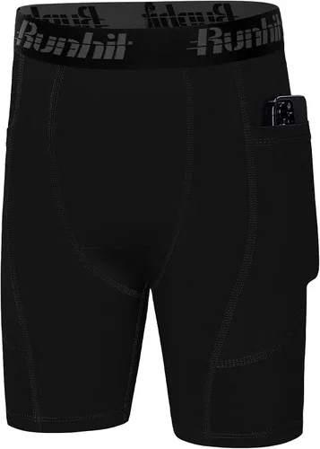 Vista 2 de Runhit Youth Boys' Compression Shorts,Boys Performance Athletic Base Layers Underwear Sports Shorts Side Pocket