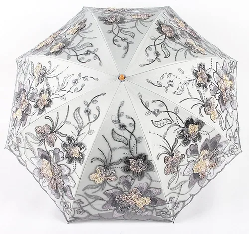 Vista 2 de Honeystore - Sombrilla para boda, con encaje solar, 2 pliegues, diseño de flores 3D, color blanco
