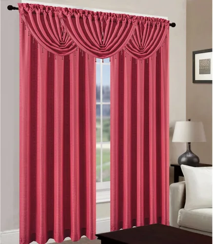 Vista 2 de Leah - Panel de ventana texturizado de jacquard y tratamientos de cenefa de cascada, para espacios del hogar, bolsillo para barra, filtro de luz