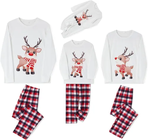 Vista 5 de WakeUple Pijamas de Navidad a juego para la familia, conjuntos de pijamas de Navidad clásicos rojos para mujeres, hombres, niños, perros y bebés