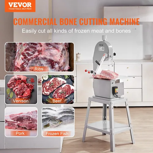 Vista 2 de Sierra de banda eléctrica comercial para carne, máquina de sierra ósea vertical de acero inoxidable de 1500W, banco de trabajo de 19.3" x 15