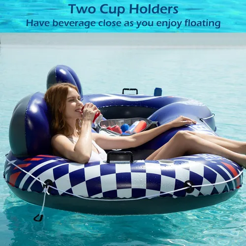 Vista 2 de Jasonwell Flotador Inflable de Tubo de Río - Flotador de Río Resistente para 2 Personas Flotadores de Piscina con Enfriador Removible Tubos de Agua