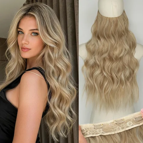 Vista 88 de Extensiones de cabello con hilo invisible, diadema transparente, ajustables, 4 clips fijadores, cabello largo y ondulado de 12 pulgadas, balayage