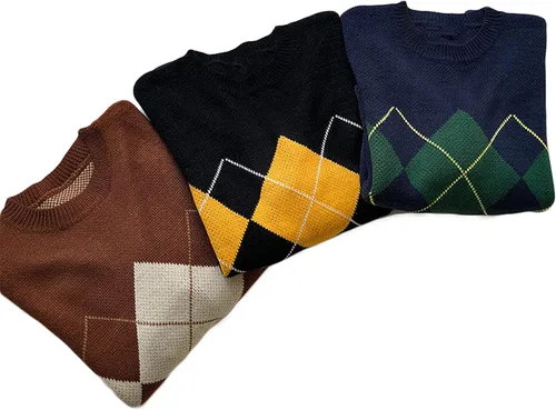 Vista 5 de Suéter de punto de Argyle para mujer, estilo dulce y preparado, para otoño e invierno, chaleco Y2K Top E-Girl Vintage Suéter